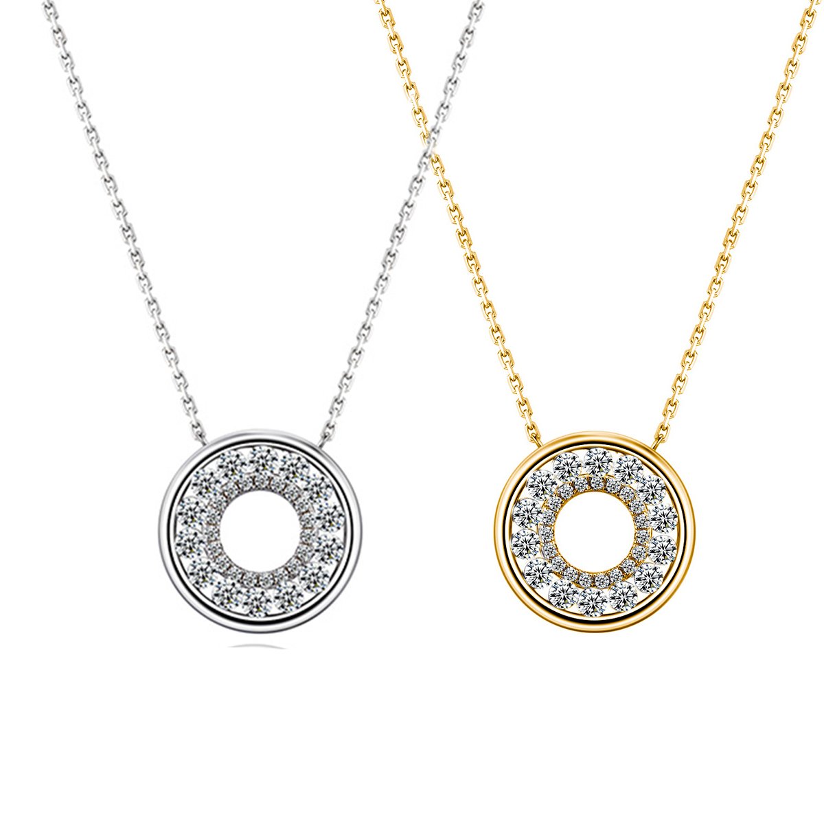Dual Tone Moissanite Pave Necklace, S925 Sterling Silver, Adjustable 40-45cm Chain