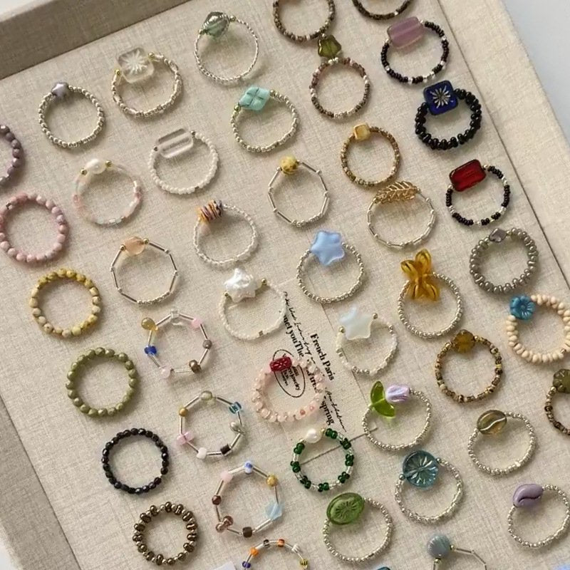 Stunning Beaded Ring for Women - Handmade Elastic Stacking Ring