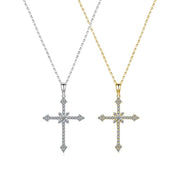 Pave Cross Moissanite Necklace, 925 Sterling Silver Dual Tone, Adjustable Length 40-45cm