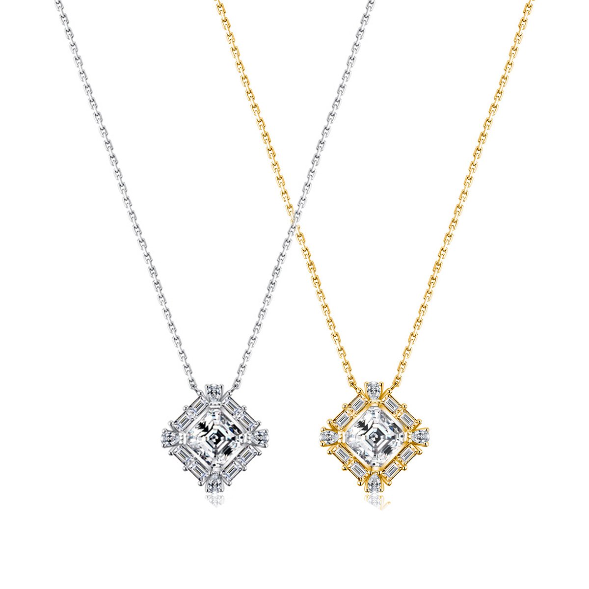 Sterling Silver Moissanite Necklace Dual Tone Geo Cluster