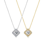 Sterling Silver Moissanite Necklace Dual Tone Geo Cluster