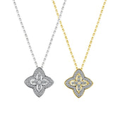 Sterling Silver Pave Clover Moissanite Necklace - Dual Tone, Adjustable Length