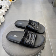 Summer Ruched Metal Slide Sandals for Women - Comfortable Flat Heel Slippers