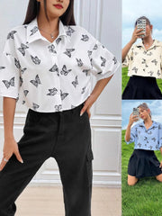 Women's Butterfly Printed Short-Sleeved Shirt