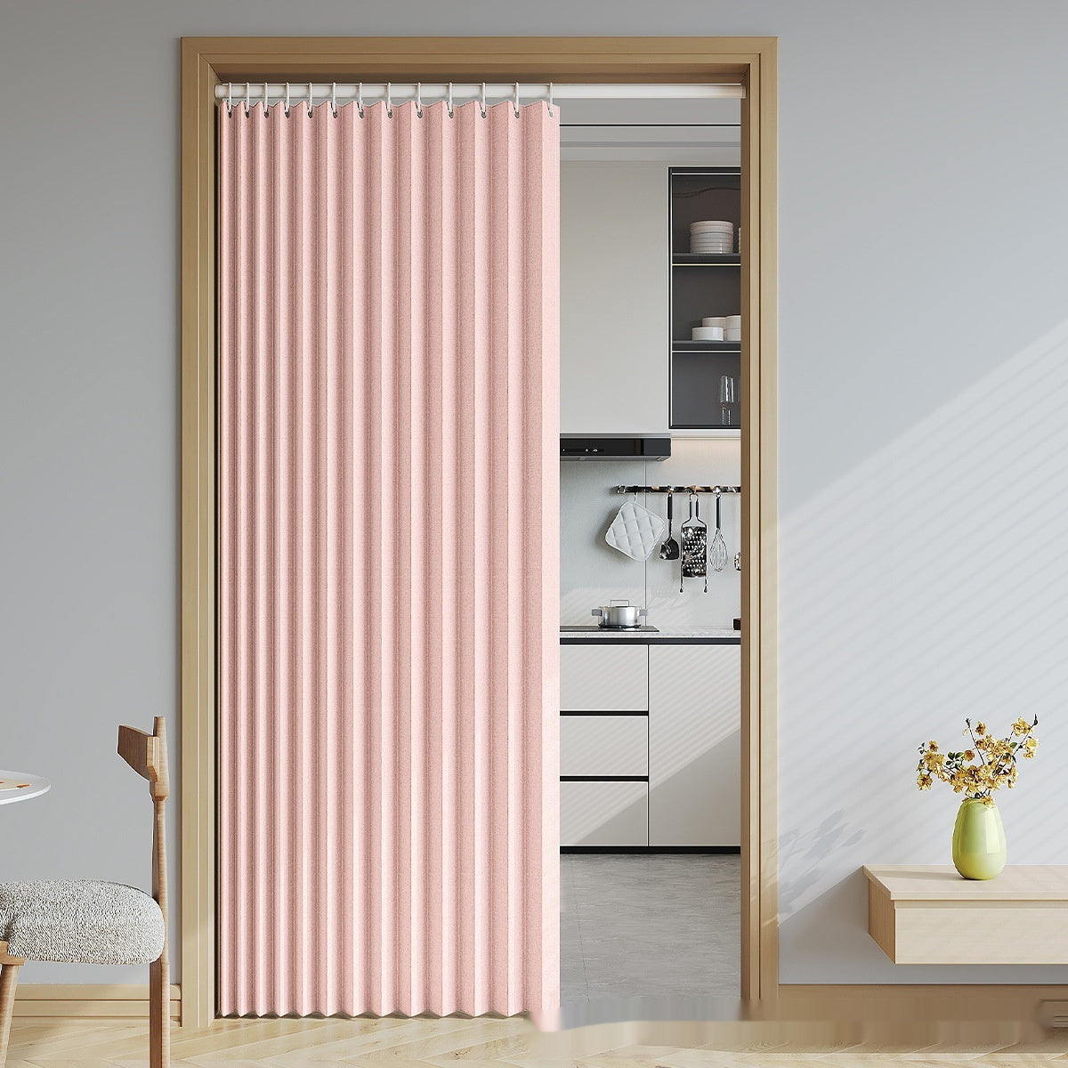 Household Solid Color Folding Partition Door Curtain