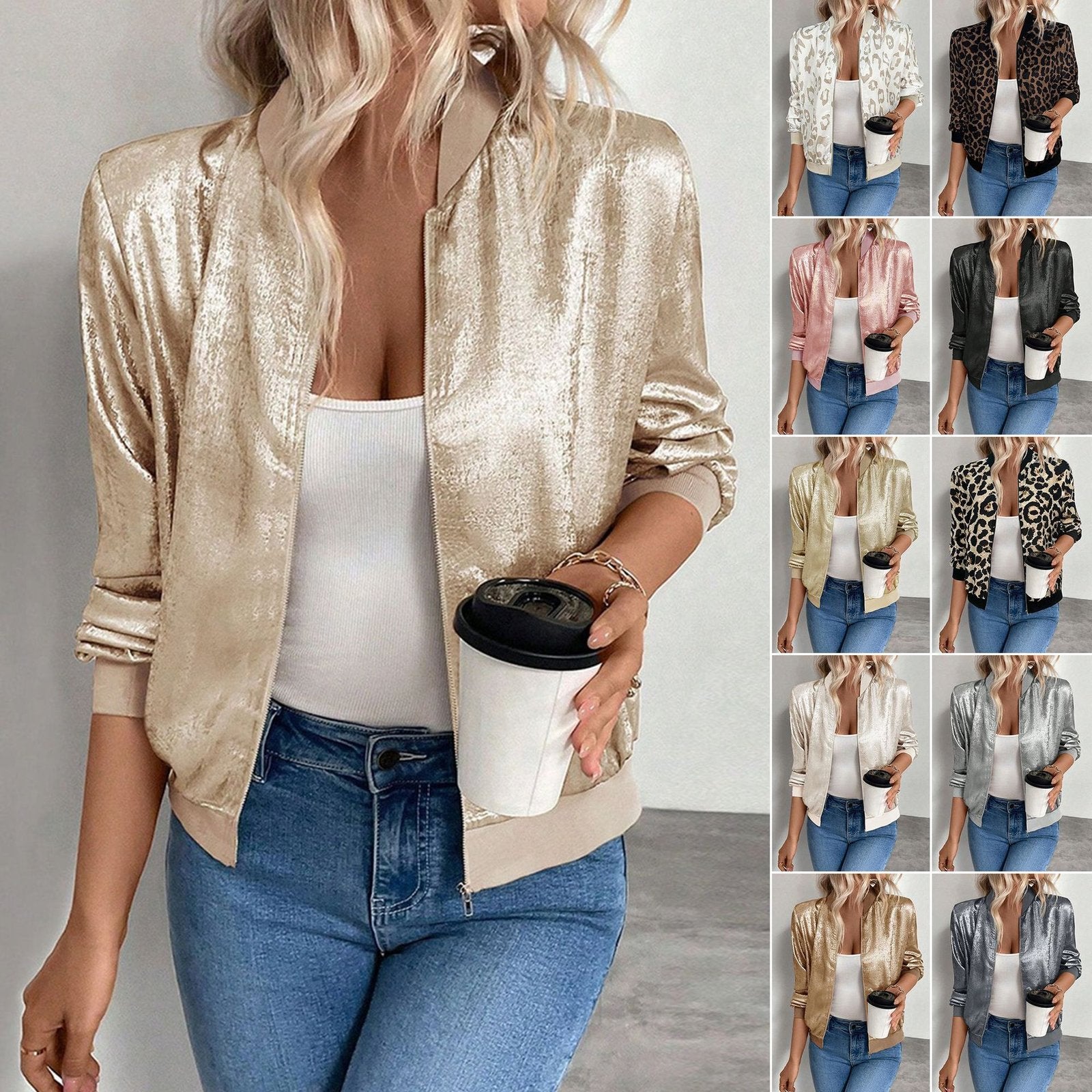 Spring & Fall Pure Color Spliced Thin Fashion Jacket