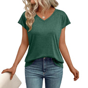 Summer V-Neck T-Shirt for Women, Loose Fit Short Sleeve Top