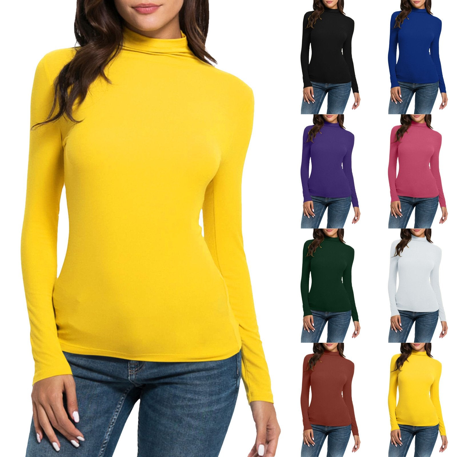 Casual Long Sleeved High Neck Slim Fit Tee Top