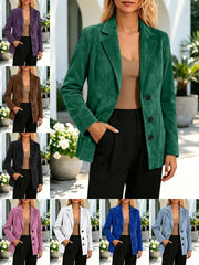 Faux Suede Blazer Jacket, Lapel Collar Office Coat