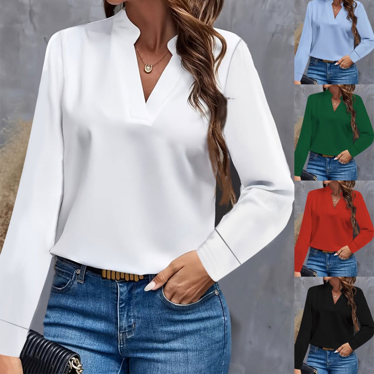 Autumn Casual V Neck Long Sleeve Shirt Top for Women