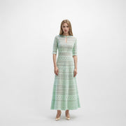 Light Green Round Neck Short Sleeve Hollow Pullover Mid-length Knitted Dress