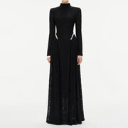 Lace High-neck Long-sleeve Maxi Evening Gown