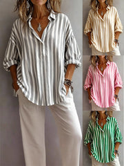 Loose Fit Long-Sleeved Striped Shirt for Women