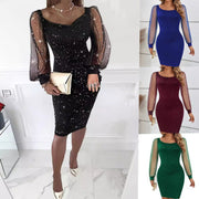 2026 New Women's Fashion Elegant and Sexy V-neck Mesh Sleeve Evening Dress Bodycon Ladies' Dress