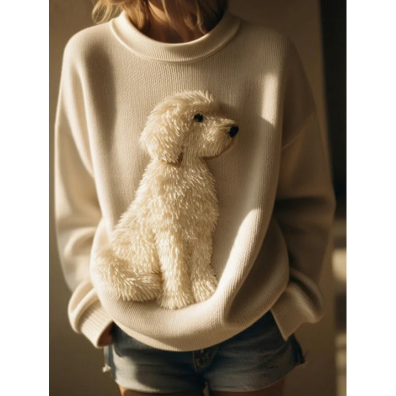 Womens Printed Crew-neck Chunky-knit Faux Sweater