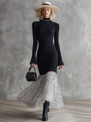 Knit Spliced Polka Dot Mermaid Maxi Dress