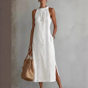 Spring Summer Women's Halter Neck Vacation Solid Color Lace Patchwork Sleeveless Dress