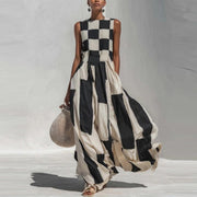 2026 Summer New Style European and American Cross-border Amazon Sleeveless Elegant Casual Black and White Plaid Long Dress