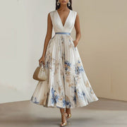 Amazon 2026 European and American Cross-border Independent E-commerce Fashion Sexy Printed Sleeveless Large Hem Dress for Women