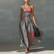 European and American Cross-border 2026 Summer Independent Fashion Casual Two-piece Set with Printed Sleeveless Tank Top and Skirt for Women