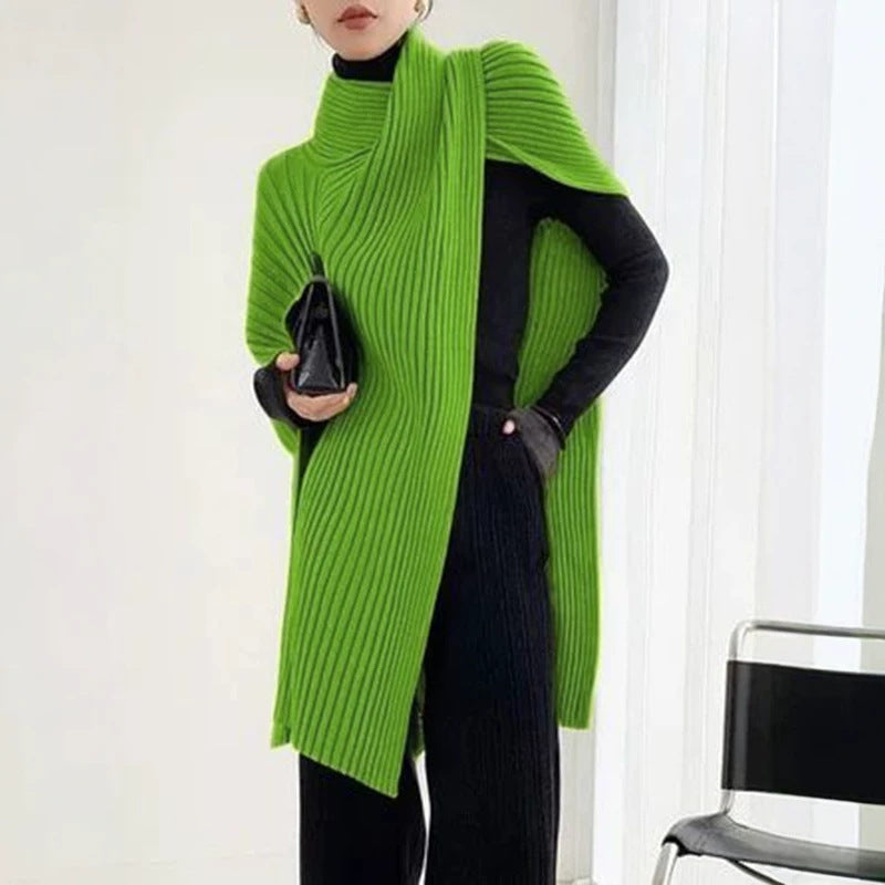 Loose-fitting Asymmetrical Solid-color Patchwork Turtleneck Sweater Top