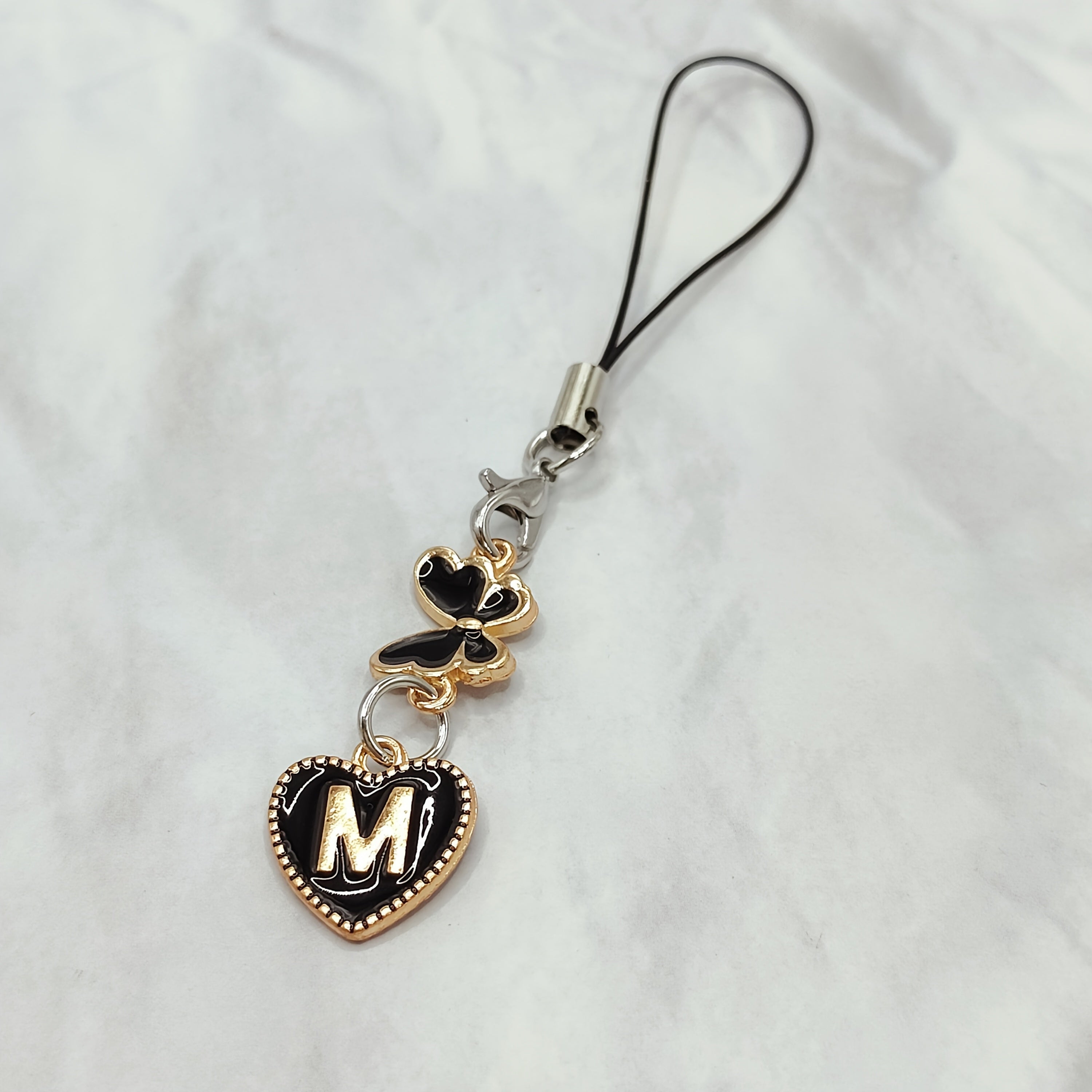 Black Letter A‑Z and Butterfly Phone Charm – Durable Aluminum Alloy
