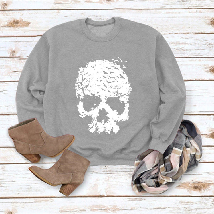 Gothic Skull Print Loose Long Sleeve Sweatshirt