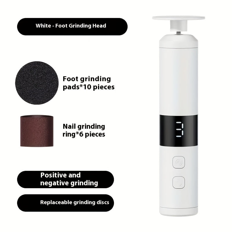 42mm 2‑in‑1 Foot and Nail Grinder with USB Charging, 3‑Speed Adjustment and 16 Interchangeable Heads