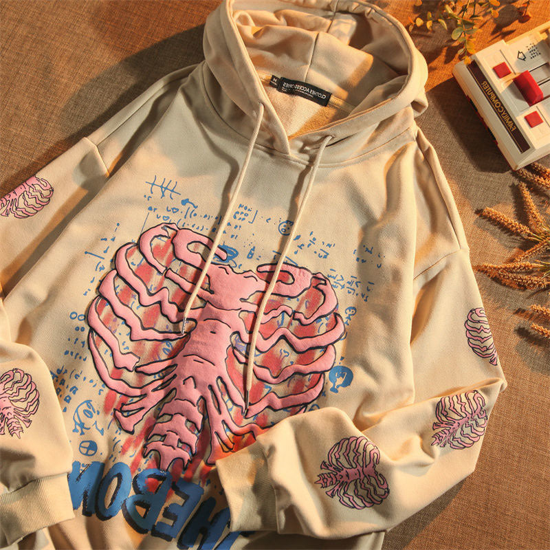 Cute Cartoon Print Casual Hoodie Coat for Women