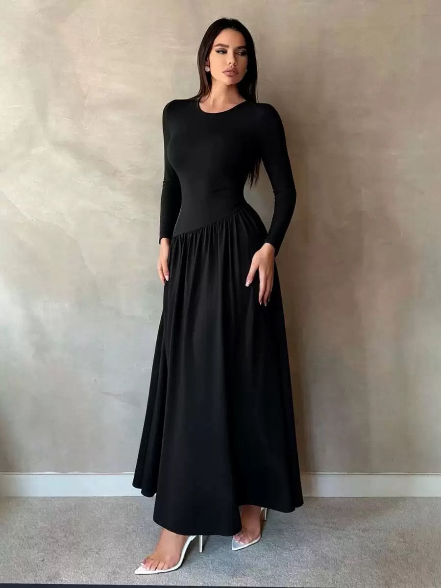 Elegant Solid Color Slim-Fit Long-Sleeve Dress