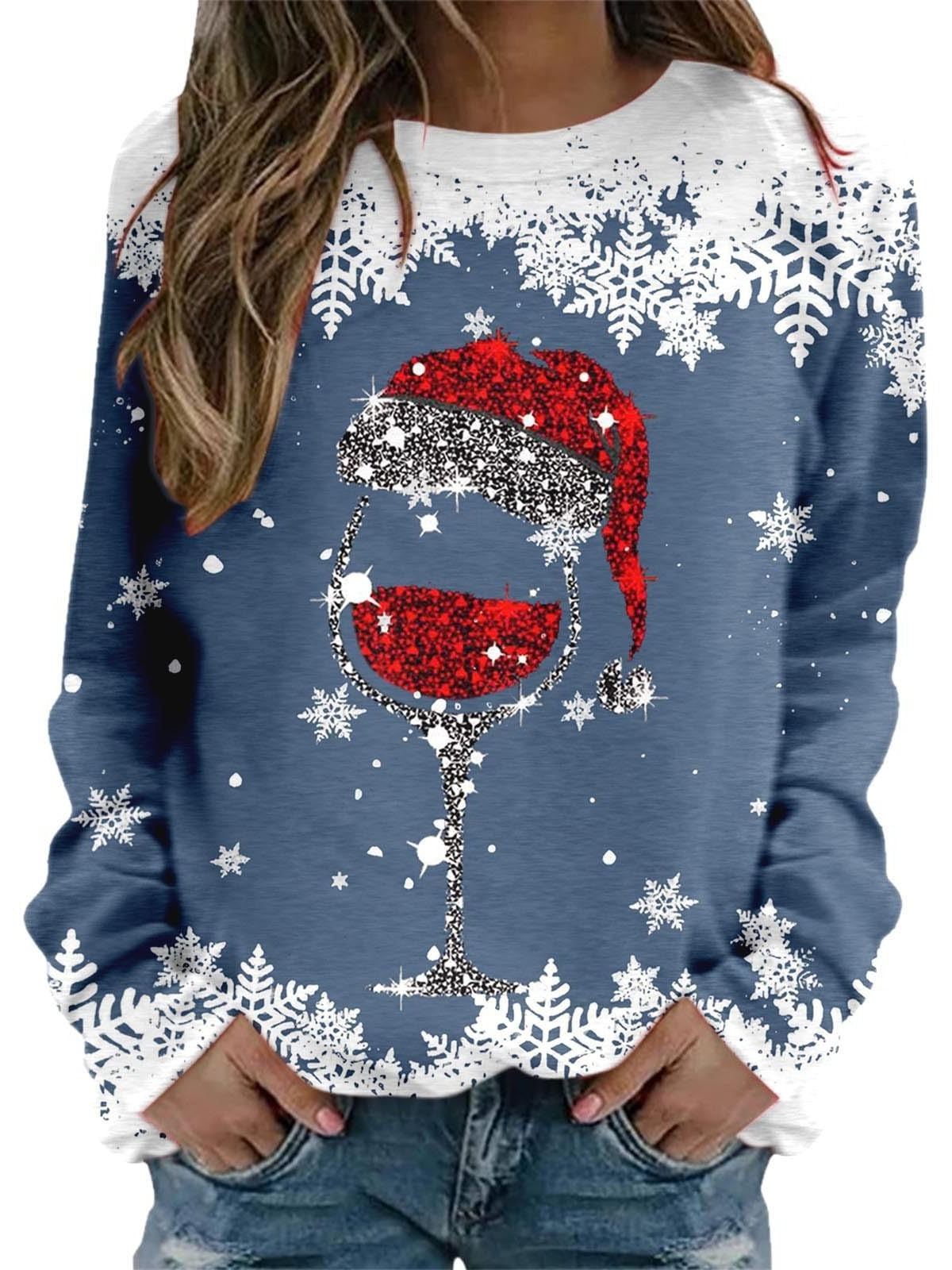 Festive 3D Print Christmas Women's Casual Crewneck Sweater