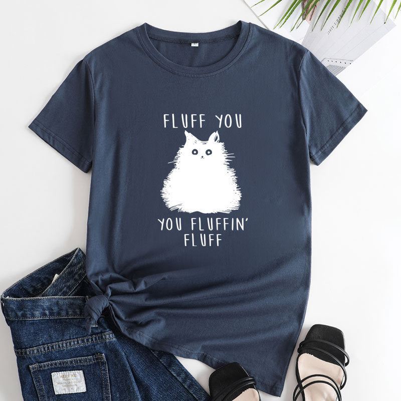 Women's Plus Size Cat Print Cotton T-Shirt