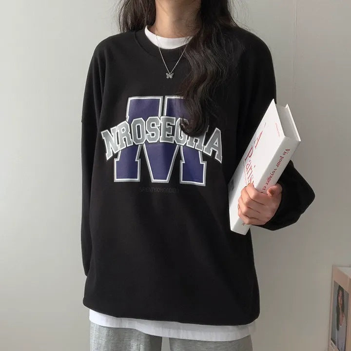 Korean Style Loose Sports Fleece Hoodie for Women