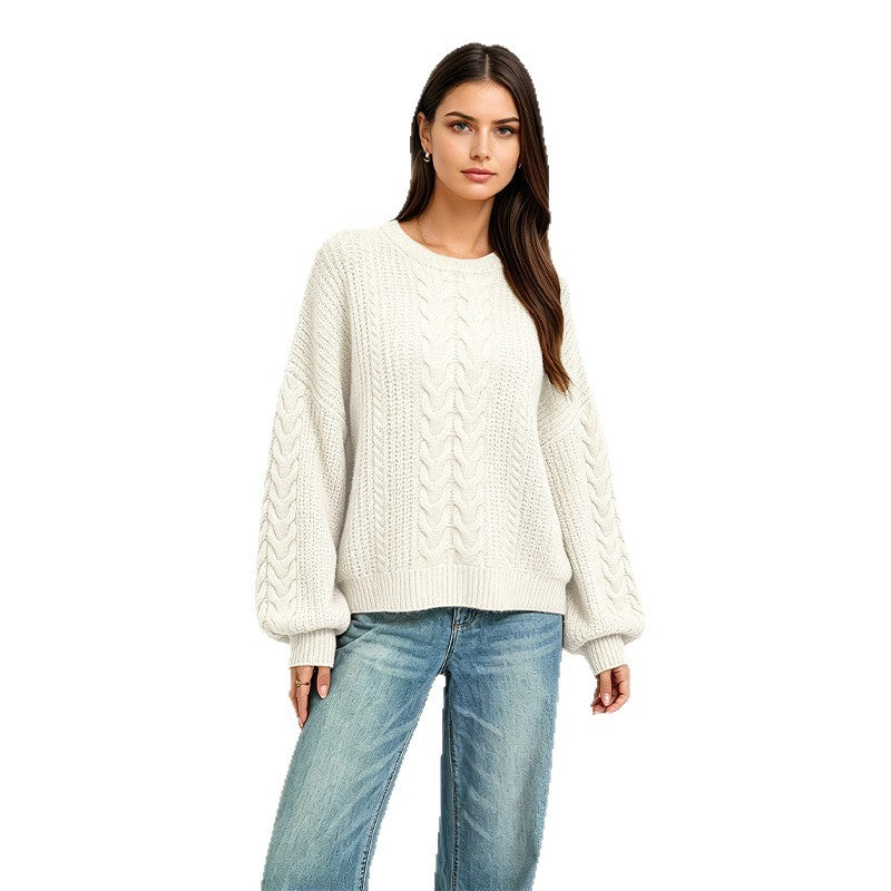 Womens Fallwinter New Arrival Solid-color Crew-neck Pullover Sweater