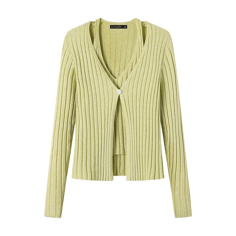 Women's Fake Two-piece Sunken Stripe Long-sleeved Sweater
