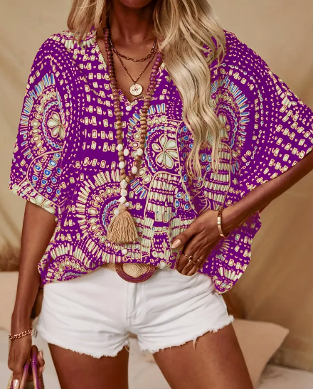 Vacation Style Batwing Sleeve Top