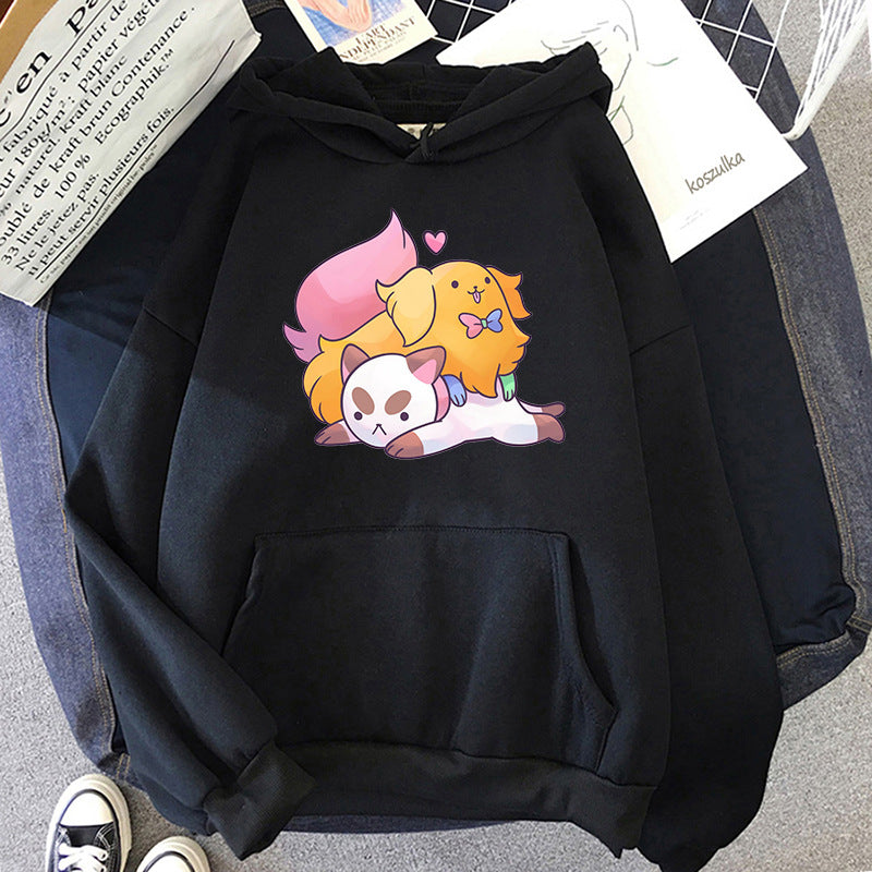 Cute Cartoon Cat & Puppy Graphic Pullover Sweater