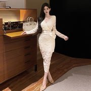 Women's Lace Bodycon Dress with Bow Tie