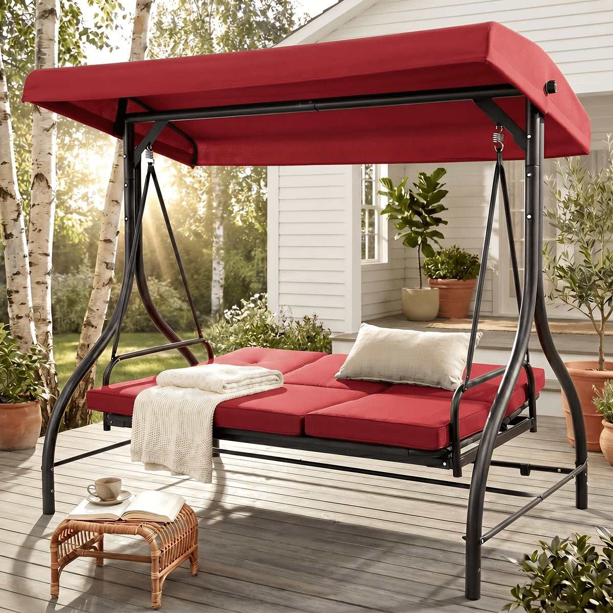 Covered Outdoor Patio Swing Glider with Canopy And Heavy Duty Stand, Adjustable Canopy And Removable Padded Seat, for Adults, Ideal for Porch, Garden, Lawn, Rust Proof Construction for Long Life(Pillow Not Included)