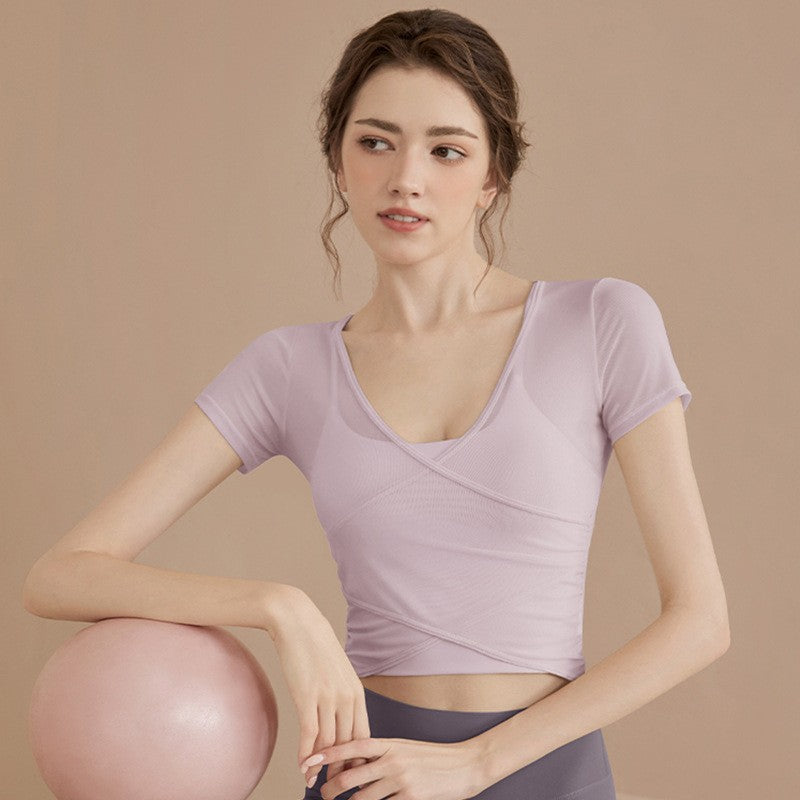 Pilates Short-Sleeve Workout Set with Chest Pad – Breathable, Flexible