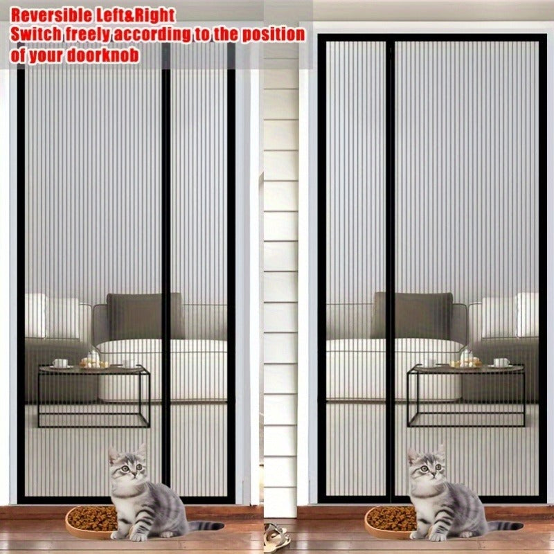 1pc Side-opening Magnetic Screen Door, Reversible Left and Right Design, with Hooks, Easy to Install, Prevents Insects From Entering, Suitable for Living Room and Bedroom Partition Screens, Door Curta