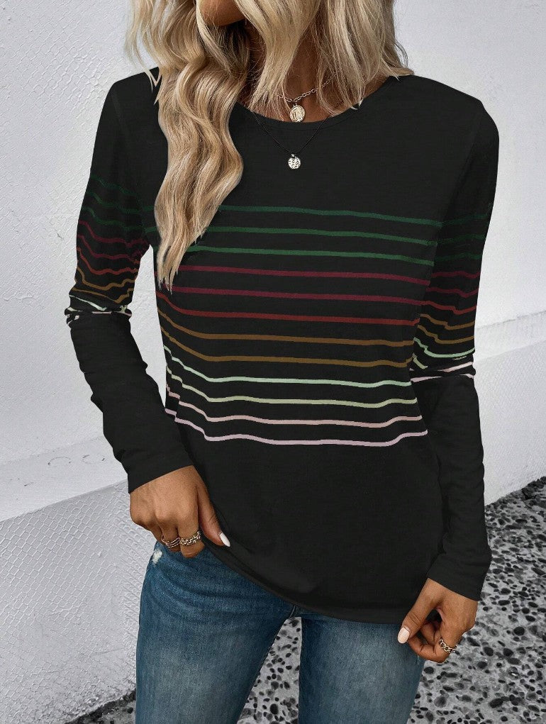 Women's Striped Round Neck Long Sleeve Casual Top