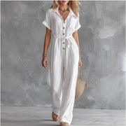Womens Casual V-Neck Lace-Up Jumpsuit With Pockets