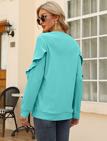 Chic Pleated Long Sleeve Round Neck Casual Women's Sweater