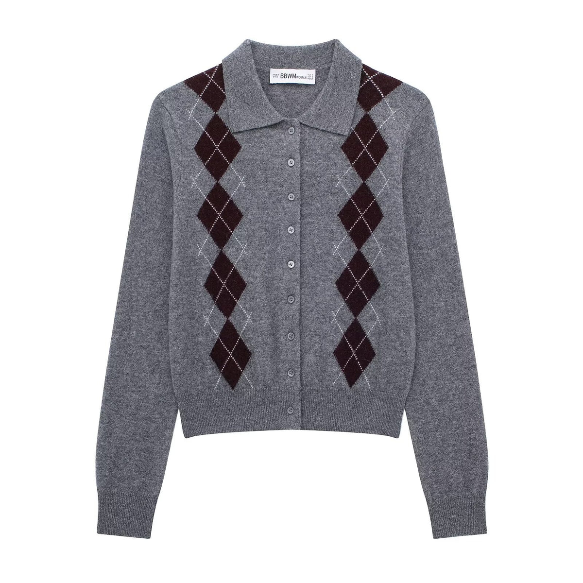 Womens Fashion Lapel Long-sleeve Single-breasted Knit Cardigan