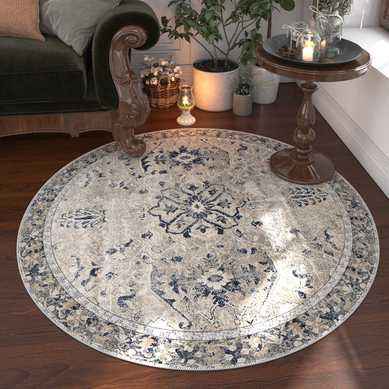 Ethnic Round Area Rug, Abstract Art, Machine Washable Polyester