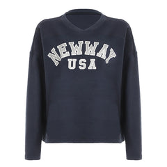 Casual V-Neck Letter Print Dralon Sweater