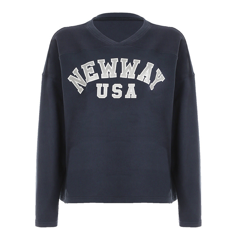 Casual V-Neck Letter Print Dralon Sweater