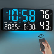 14.6" Large Digital Wall Clock with Remote Control, Dual Alarm, Big LED Display, Night Light, Humidity, Date, Week, Temp - Perfect Father'S Day Gift for Living Room, Bedroom, Elderly