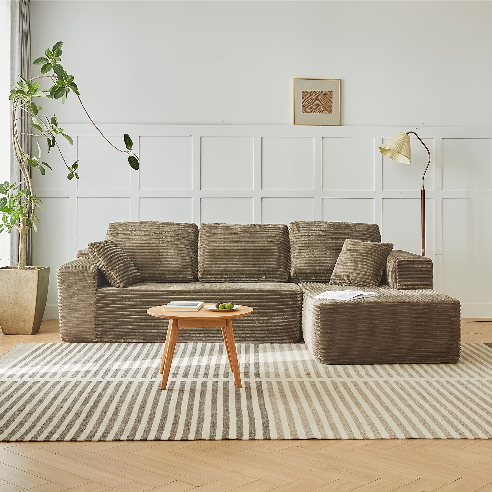 Left chaise L-shaped sectional sofa with memory foam cushions and corduroy upholstery
